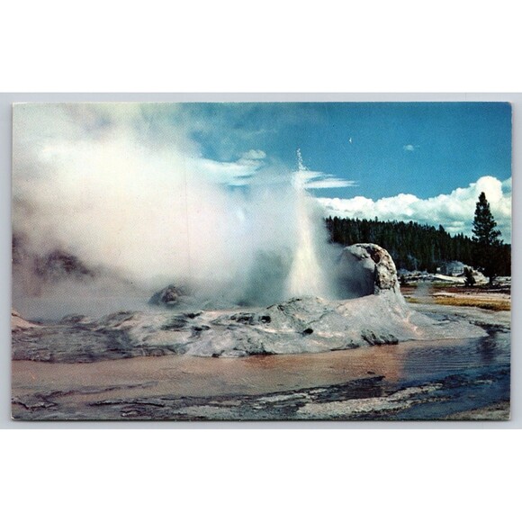 Postcard Wyoming Yellowstone National Park Grotto Geyser Union Pacific RR Photo - Picture 1 of 2